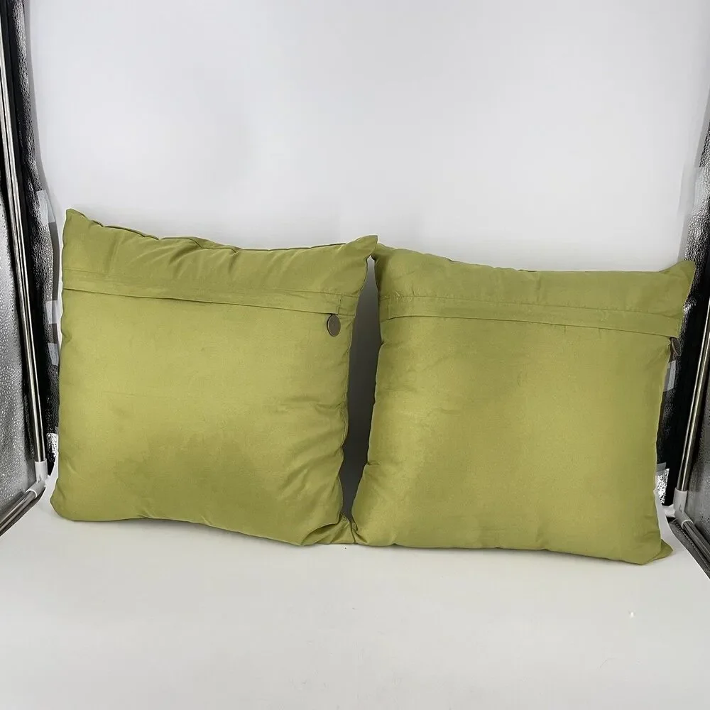 Set of 2 Pier 1 Throw Pillow 15x15 Green Medallion Embroidered Boho Accent